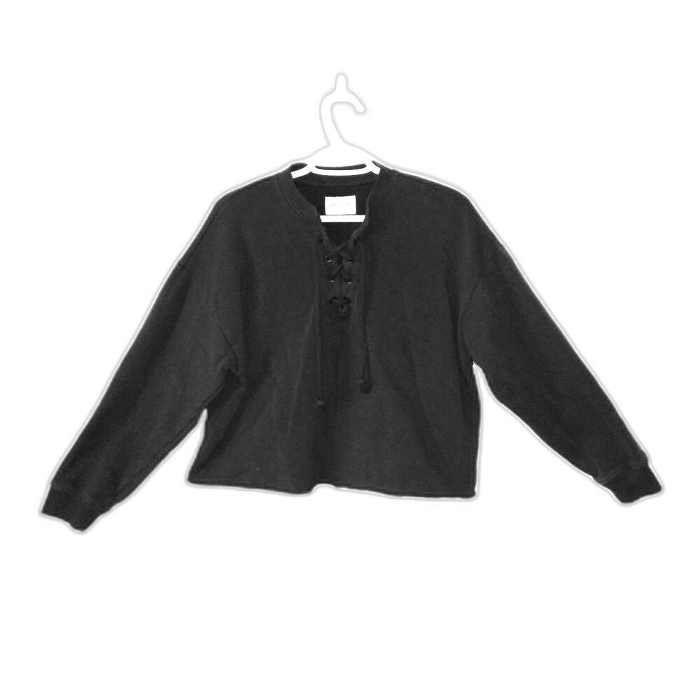 American Eagle Black Cropped Sweatshirt Women's Small